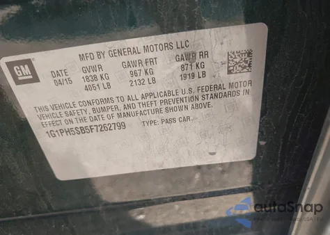 2015 Chevrolet Cruze Eco Auto from USA, damaged, VIN 1G1PH5SB5F7262799